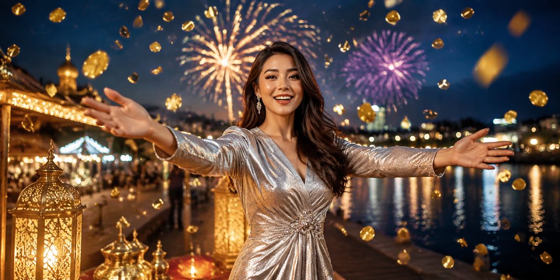 Malaysian entertainment casino atmosphere during Hari Raya celebrations with jackpot games